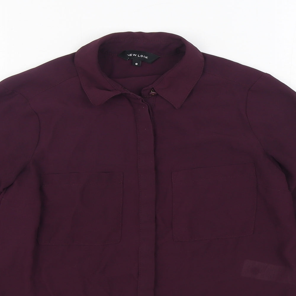 New Look Womens Purple  Polyester Basic Button-Up Size 8 Collared