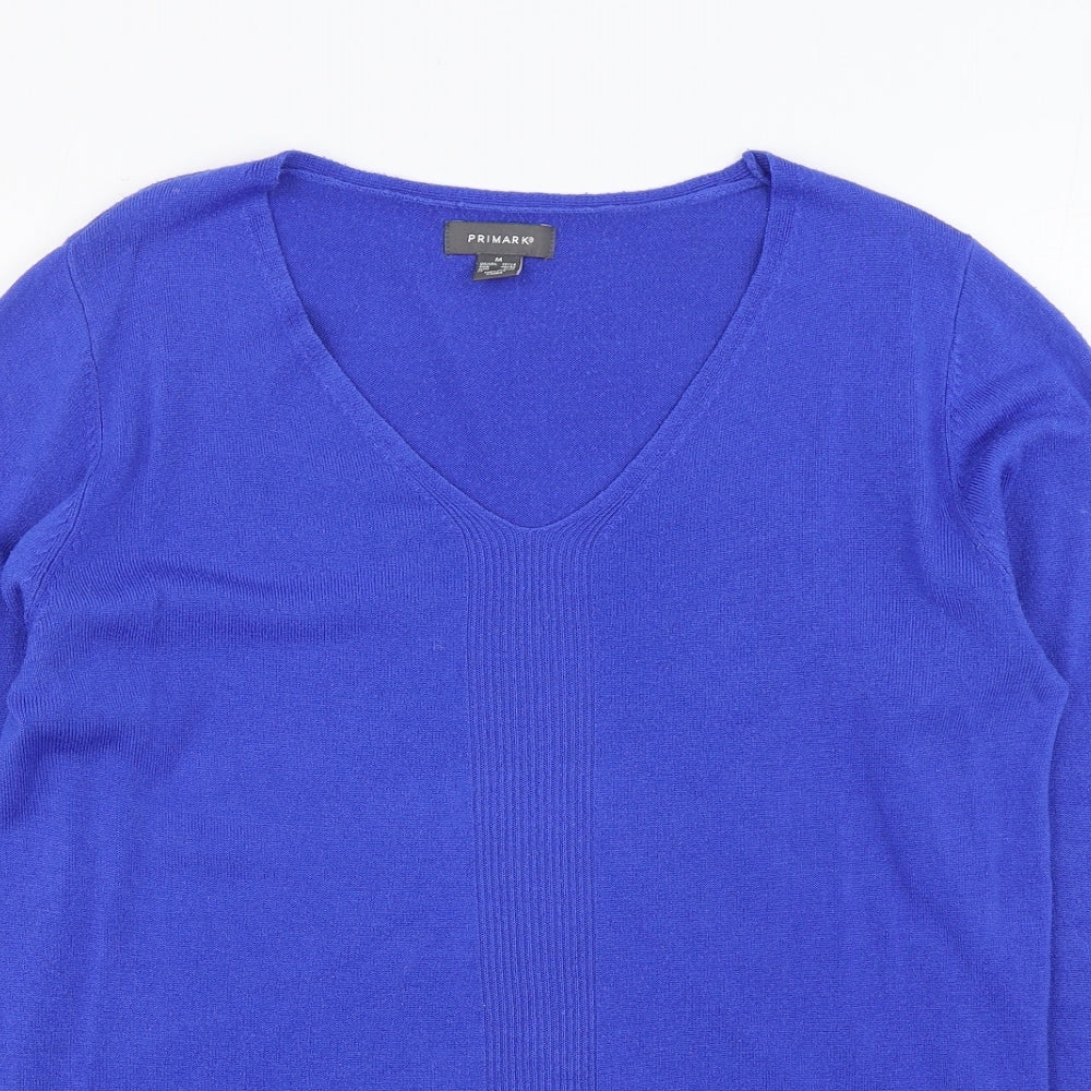 Primark Womens Blue V-Neck  Acrylic Pullover Jumper Size M
