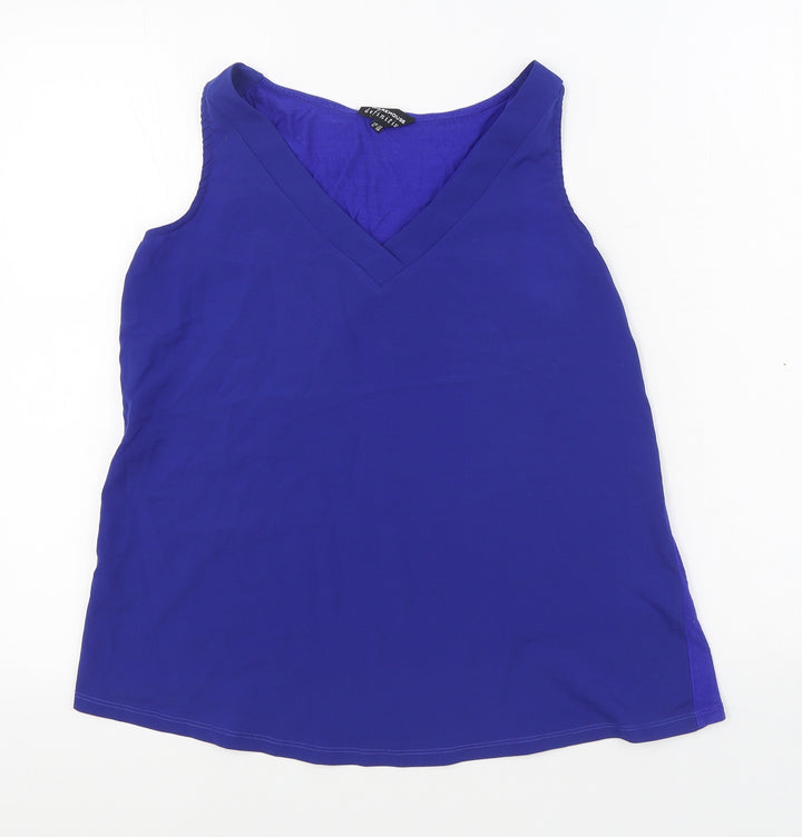 Warehouse Womens Blue Polyester Basic Tank Size 12 V-Neck