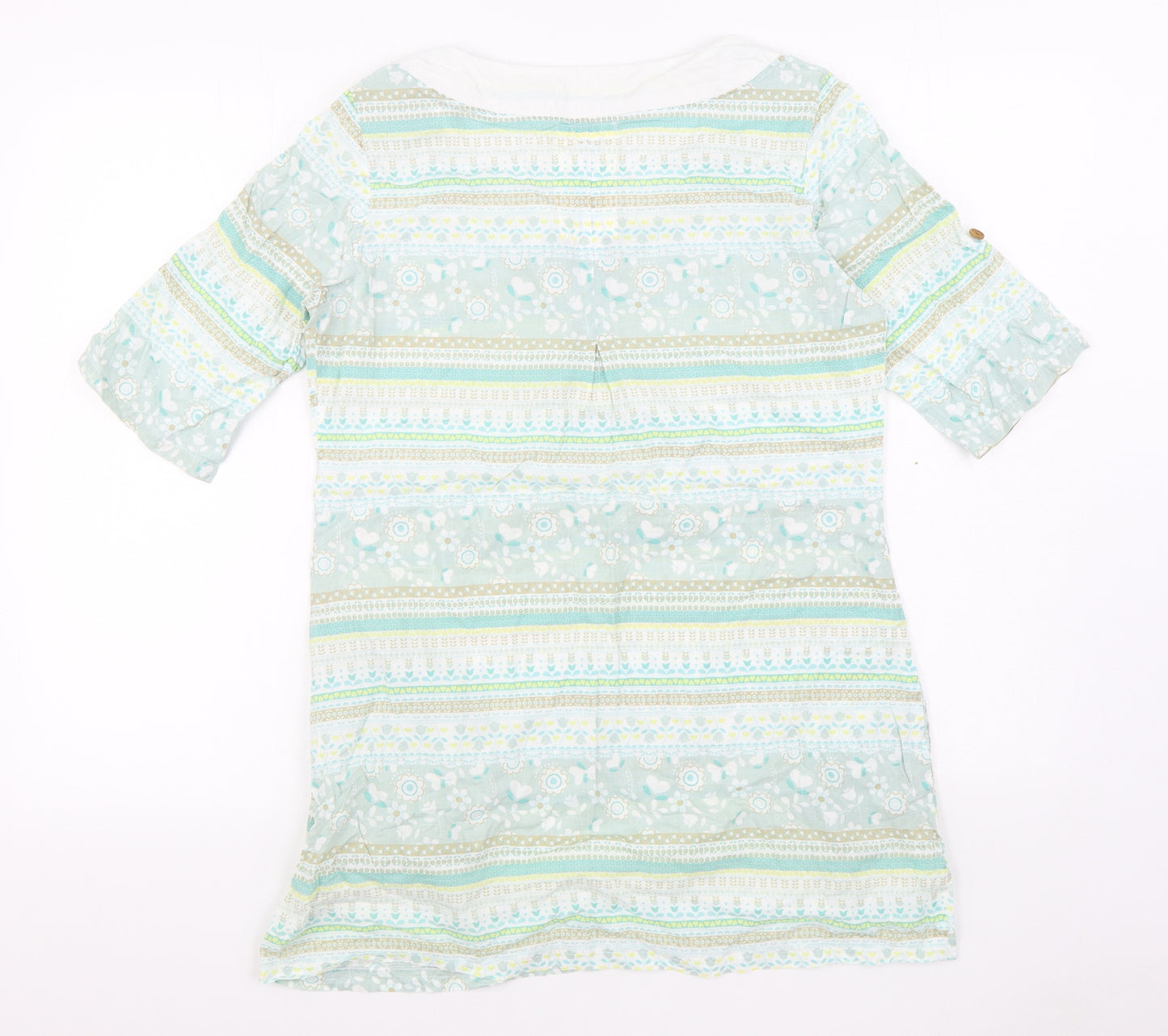 Mantaray Womens Green Geometric 100% Cotton Basic Blouse Size 12 Boat Neck