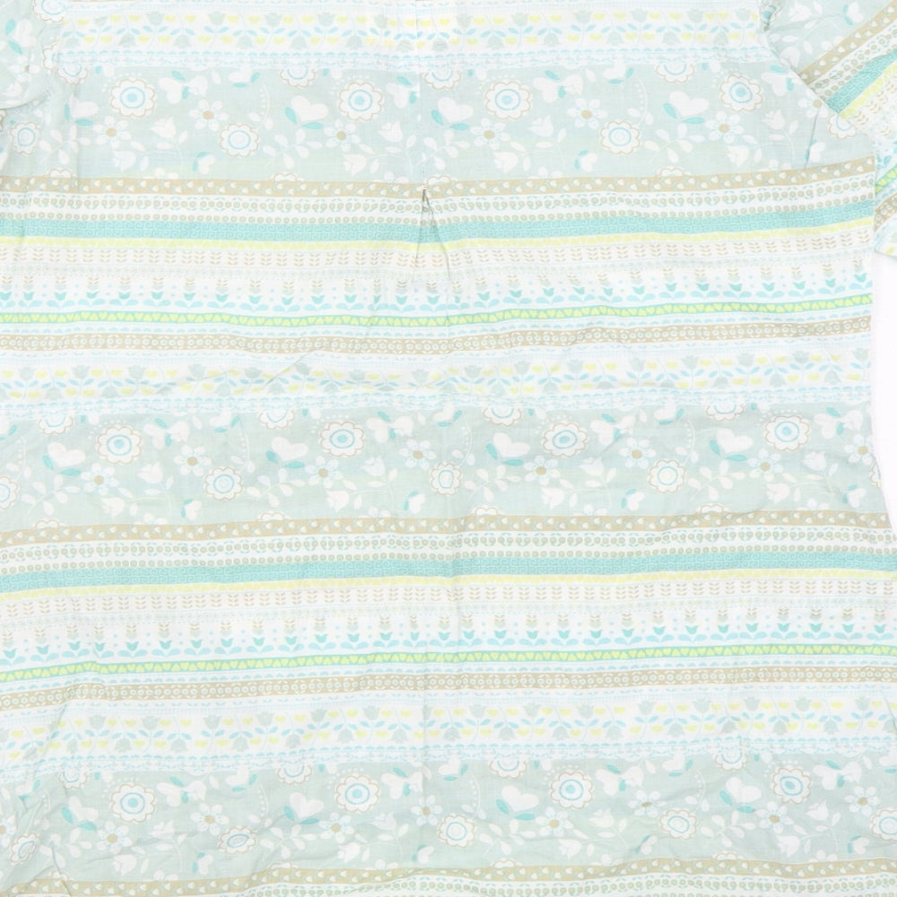 Mantaray Womens Green Geometric 100% Cotton Basic Blouse Size 12 Boat Neck