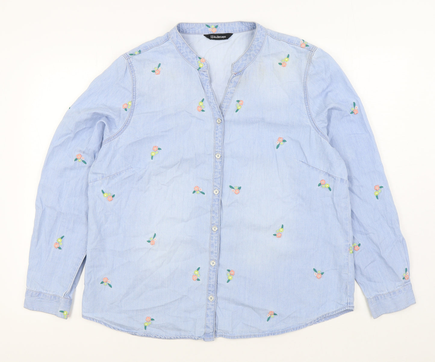 Kaleidoscope Womens Blue Floral 100% Cotton Basic Button-Up Size 16 Collared