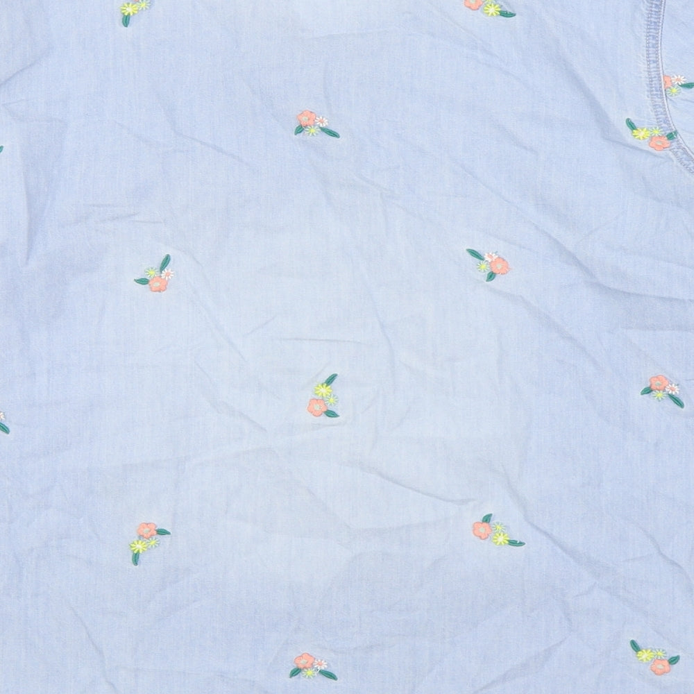 Kaleidoscope Womens Blue Floral 100% Cotton Basic Button-Up Size 16 Collared