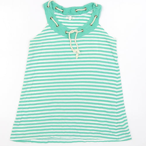Brave Soul Womens Green Striped 100% Cotton Basic Tank Size S Round Neck