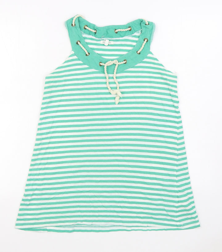 Brave Soul Womens Green Striped 100% Cotton Basic Tank Size S Round Neck