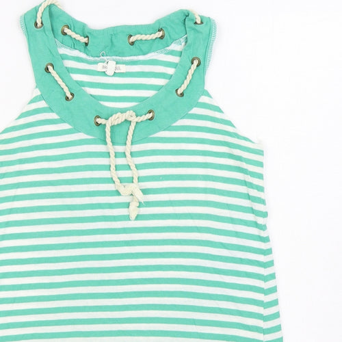 Brave Soul Womens Green Striped 100% Cotton Basic Tank Size S Round Neck