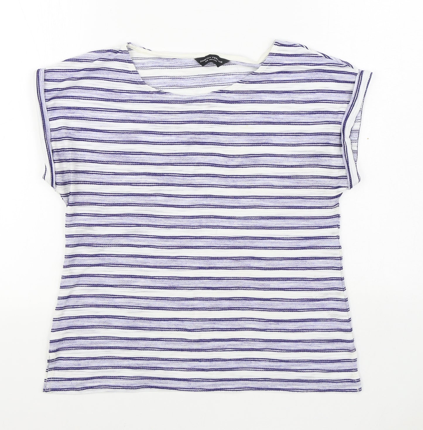 Dorothy Perkins Womens Blue Striped Polyester Basic T-Shirt Size 12 Boat Neck