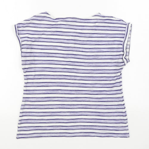 Dorothy Perkins Womens Blue Striped Polyester Basic T-Shirt Size 12 Boat Neck
