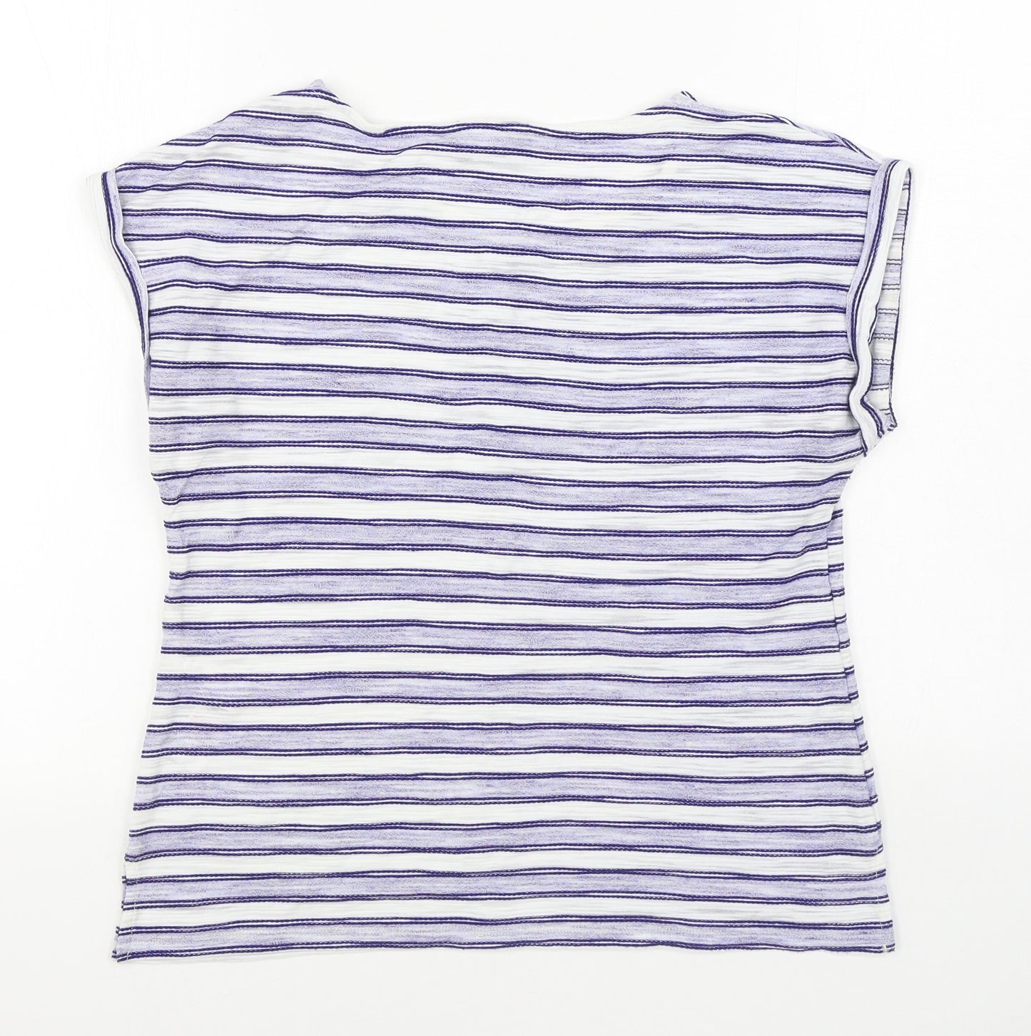 Dorothy Perkins Womens Blue Striped Polyester Basic T-Shirt Size 12 Boat Neck