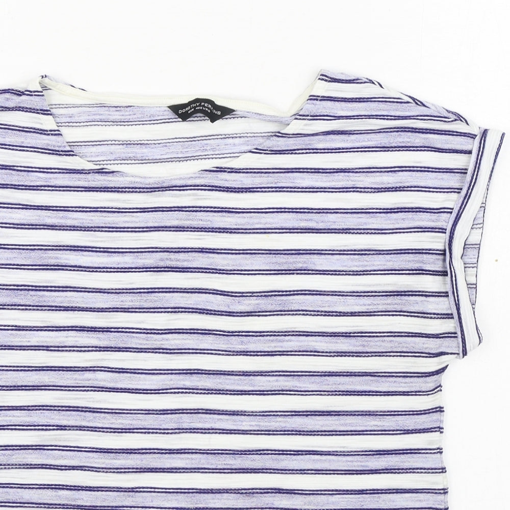 Dorothy Perkins Womens Blue Striped Polyester Basic T-Shirt Size 12 Boat Neck