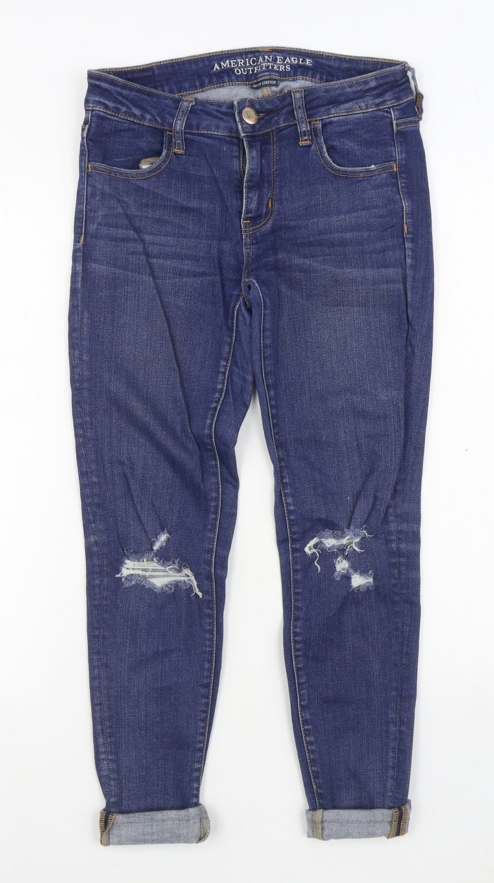 American Eagle Outfitters Womens Blue Cotton Jegging Jeans Size 8 L26 in Regular Zip