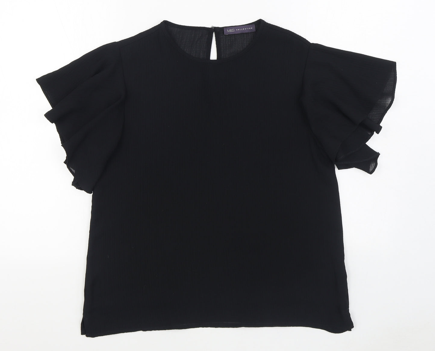 Marks and Spencer Womens Black  Polyester Basic Blouse Size 12 Round Neck