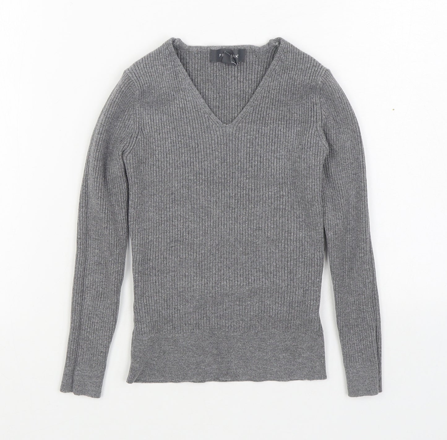 Primark Womens Grey V-Neck  Viscose Pullover Jumper Size S