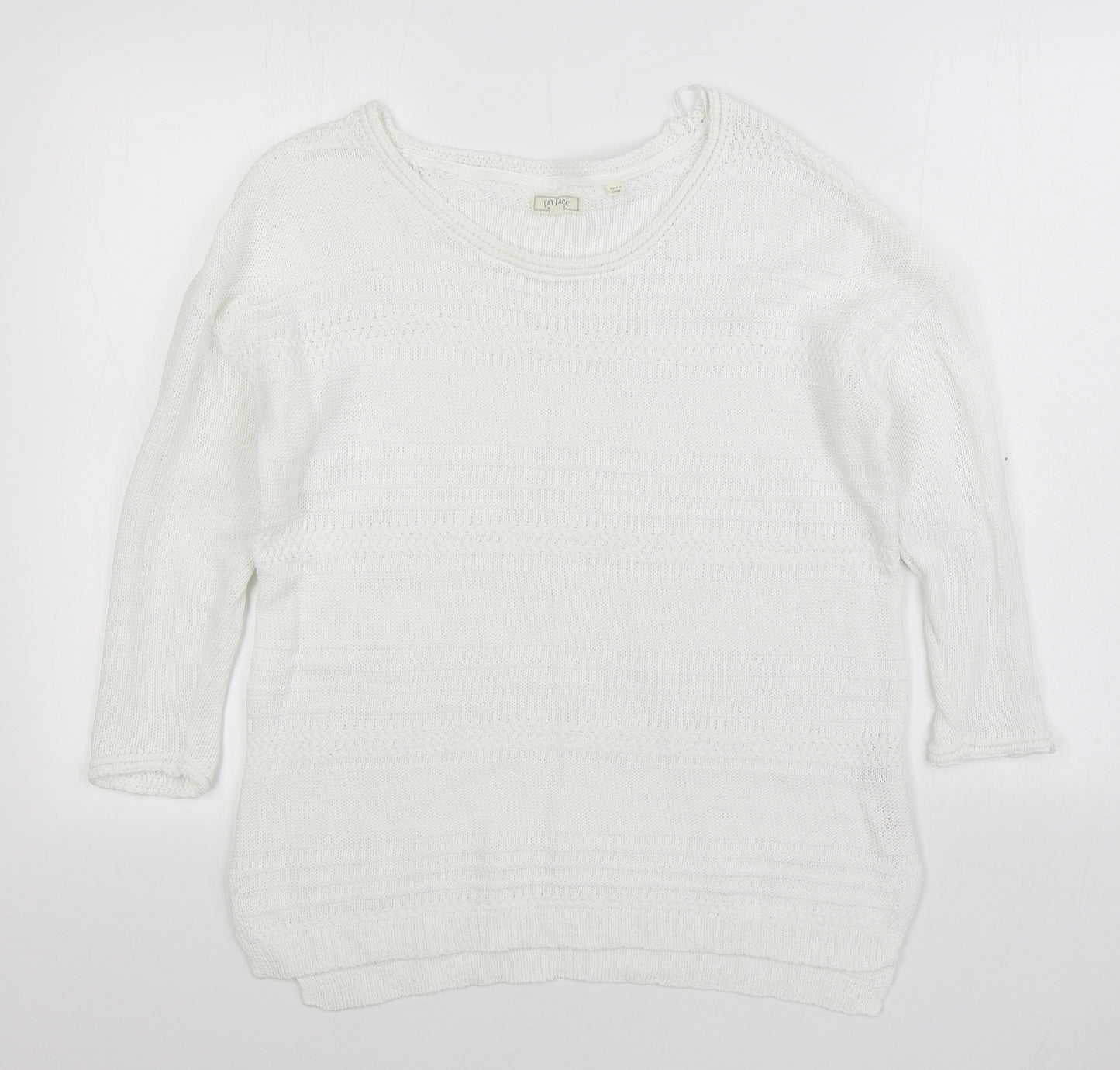 Fatface Womens White Boat Neck  100% Cotton Pullover Jumper Size 14