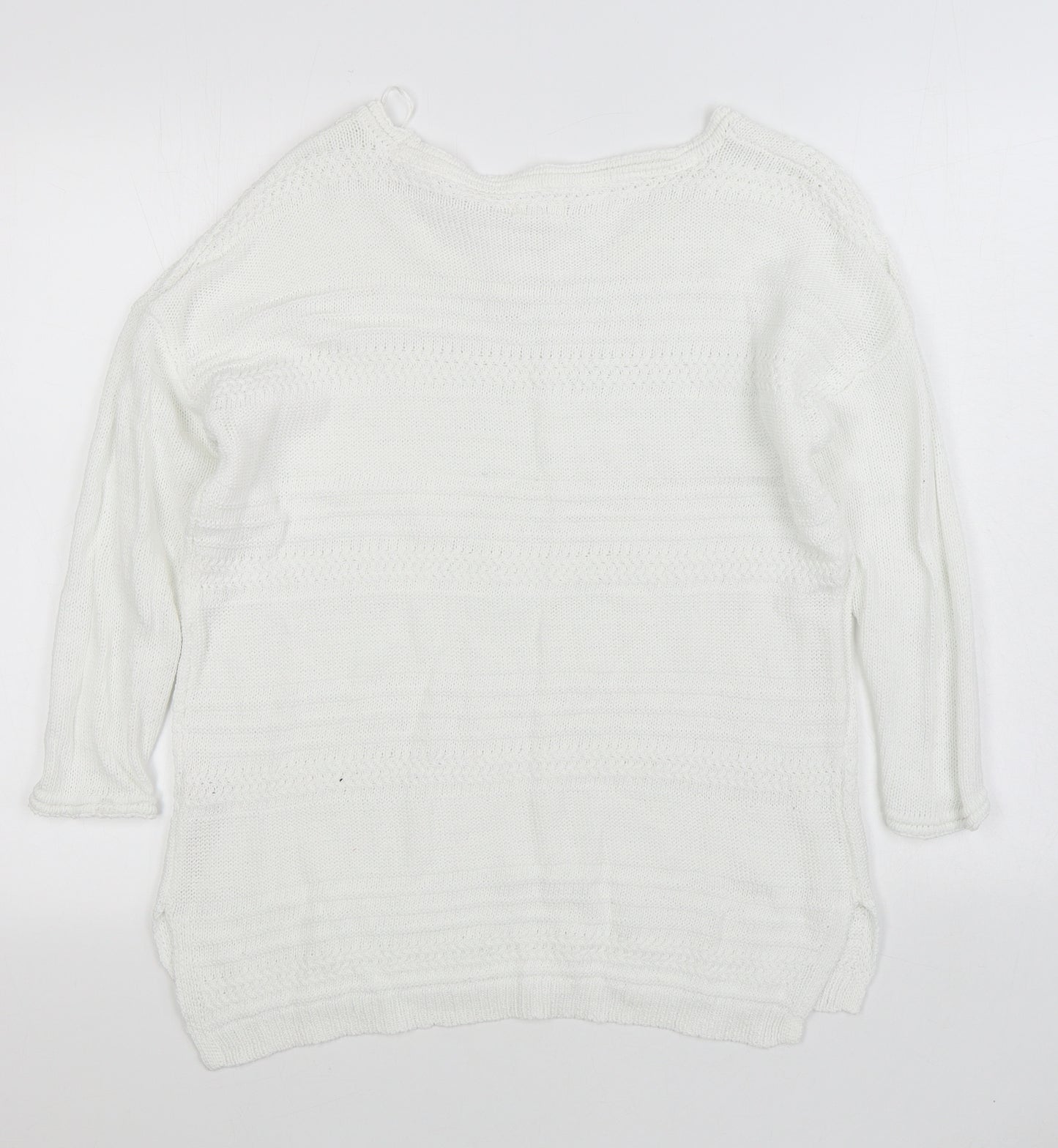 Fatface Womens White Boat Neck  100% Cotton Pullover Jumper Size 14