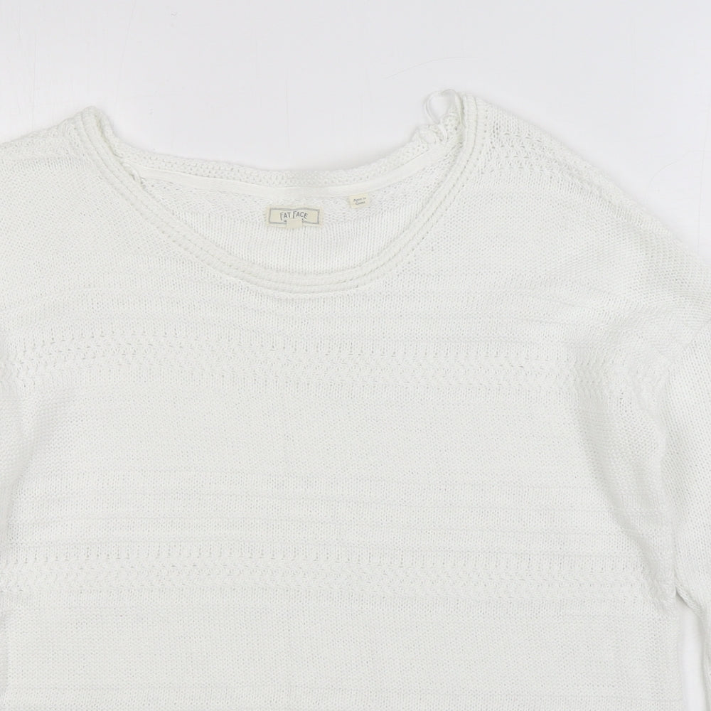 Fatface Womens White Boat Neck  100% Cotton Pullover Jumper Size 14