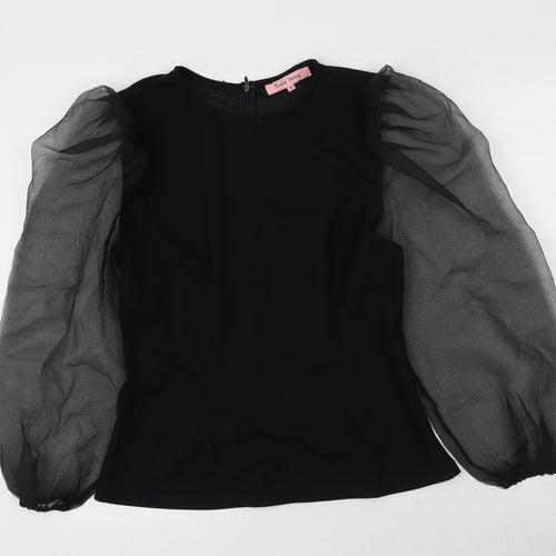 Pixie Daisy Womens Black  Polyester Basic Blouse Size 10 Round Neck