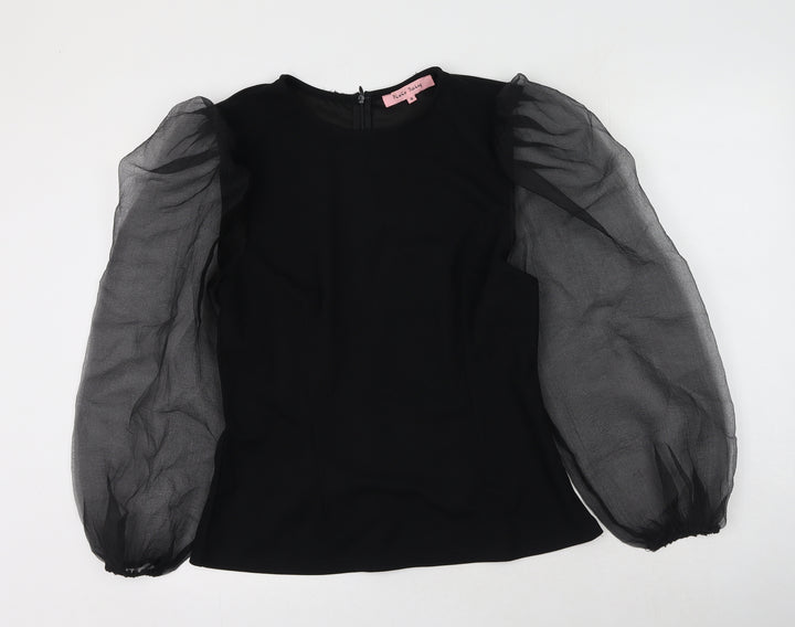 Pixie Daisy Womens Black Polyester Basic Blouse Size 10 Round Neck