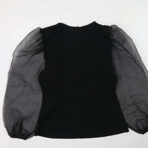 Pixie Daisy Womens Black  Polyester Basic Blouse Size 10 Round Neck