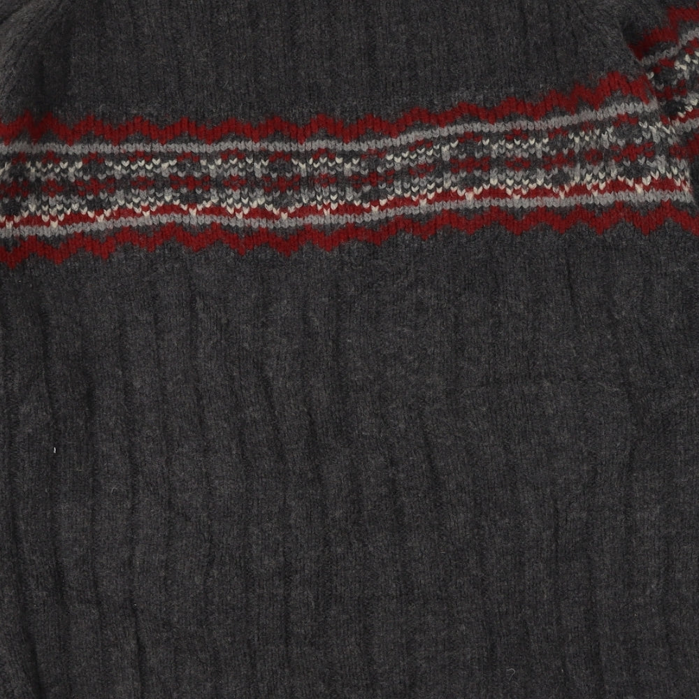 Cedar Wood State Mens Grey High Neck Geometric Acrylic Pullover Jumper Size L