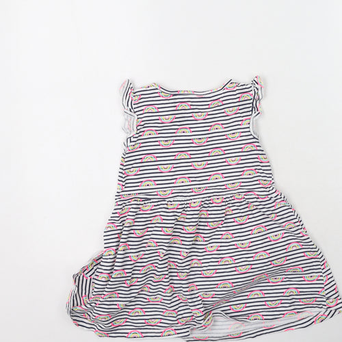 Primark  Girls Multicoloured Striped Cotton Fit & Flare  Size 5-6 Years  Round Neck