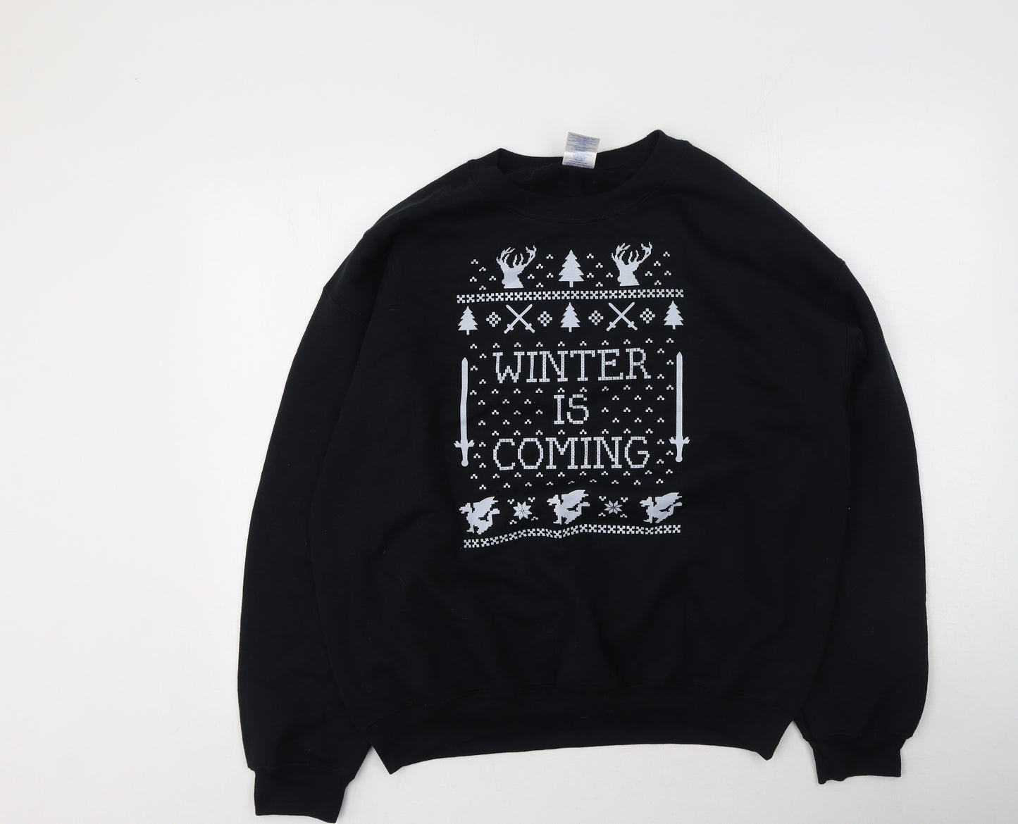 Gildan Womens Black  Cotton Henley Sweatshirt Size L   - Christmas Jumper