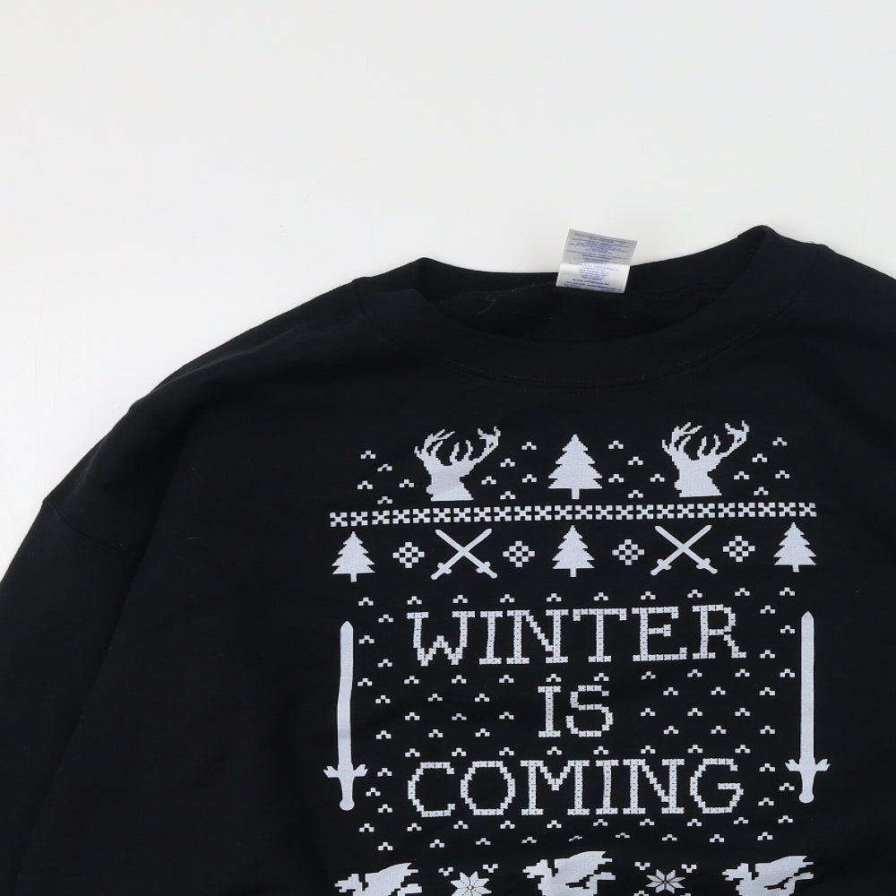 Gildan Womens Black  Cotton Henley Sweatshirt Size L   - Christmas Jumper