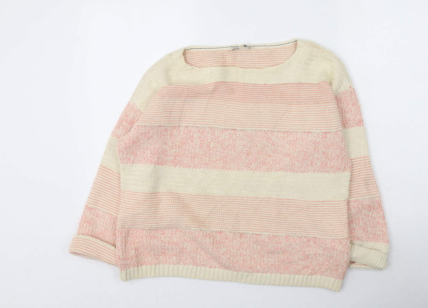 Fat Face Womens Pink Round Neck Striped Cotton Pullover Jumper Size 16