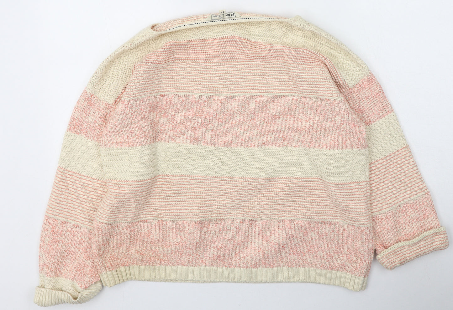 Fat Face Womens Pink Round Neck Striped Cotton Pullover Jumper Size 16