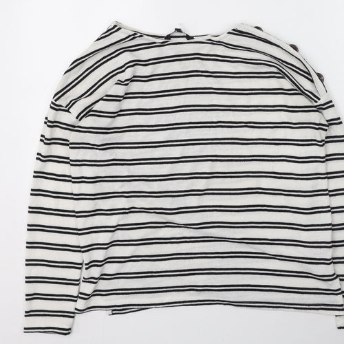peacoks Womens White Round Neck Striped Polyester Pullover Jumper Size 8
