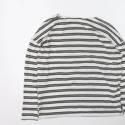 peacoks Womens White Round Neck Striped Polyester Pullover Jumper Size 8
