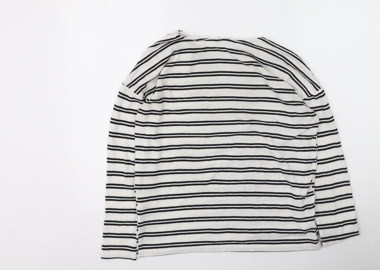 peacoks Womens White Round Neck Striped Polyester Pullover Jumper Size 8
