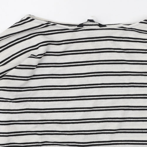 peacoks Womens White Round Neck Striped Polyester Pullover Jumper Size 8