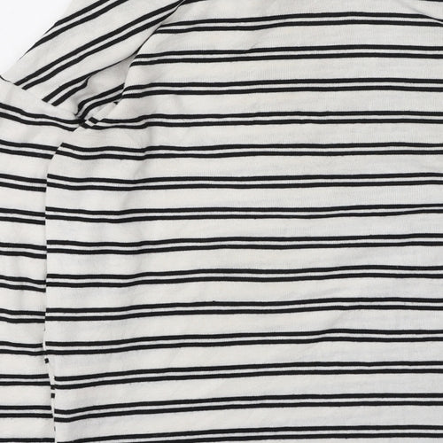 peacoks Womens White Round Neck Striped Polyester Pullover Jumper Size 8