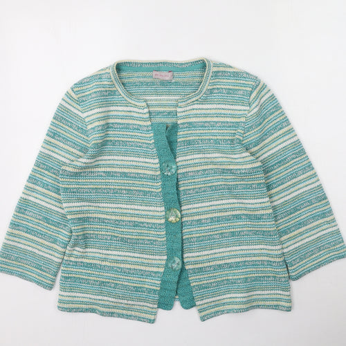 Marks and Spencer Womens Gold Round Neck Striped Acrylic Cardigan Jumper Size L