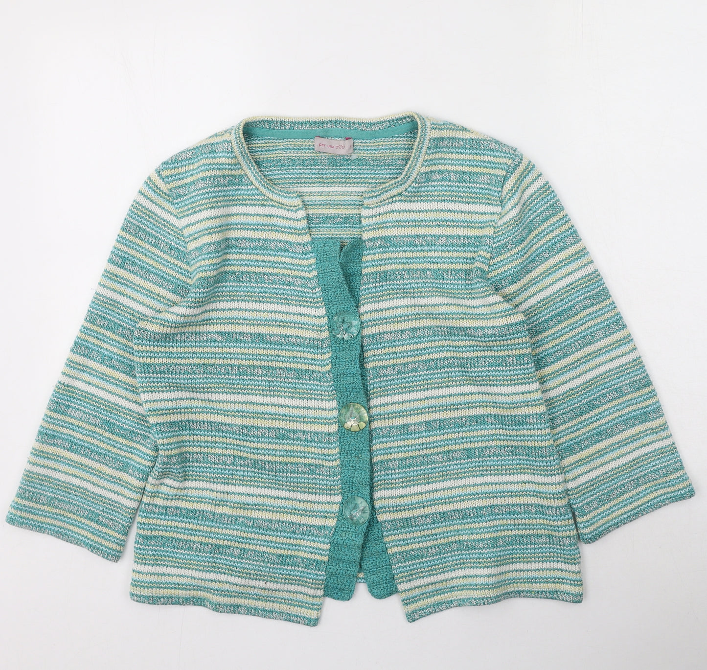 Marks and Spencer Womens Gold Round Neck Striped Acrylic Cardigan Jumper Size L