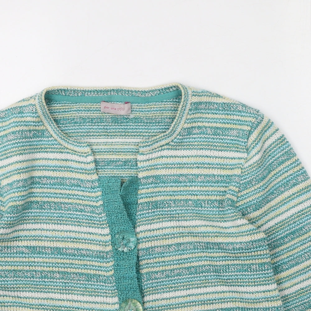 Marks and Spencer Womens Gold Round Neck Striped Acrylic Cardigan Jumper Size L