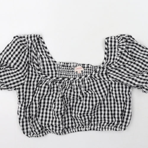 khushi Womens Black Check Cotton Cropped T-Shirt Size M Off the Shoulder