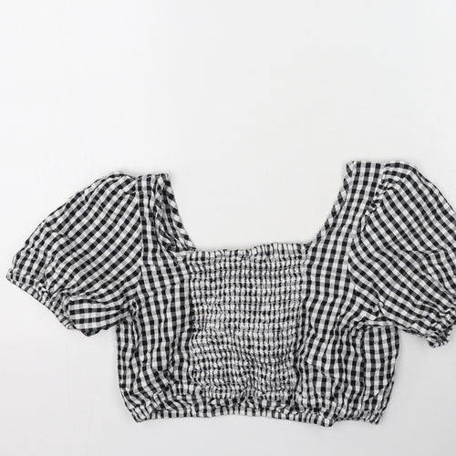 khushi Womens Black Check Cotton Cropped T-Shirt Size M Off the Shoulder