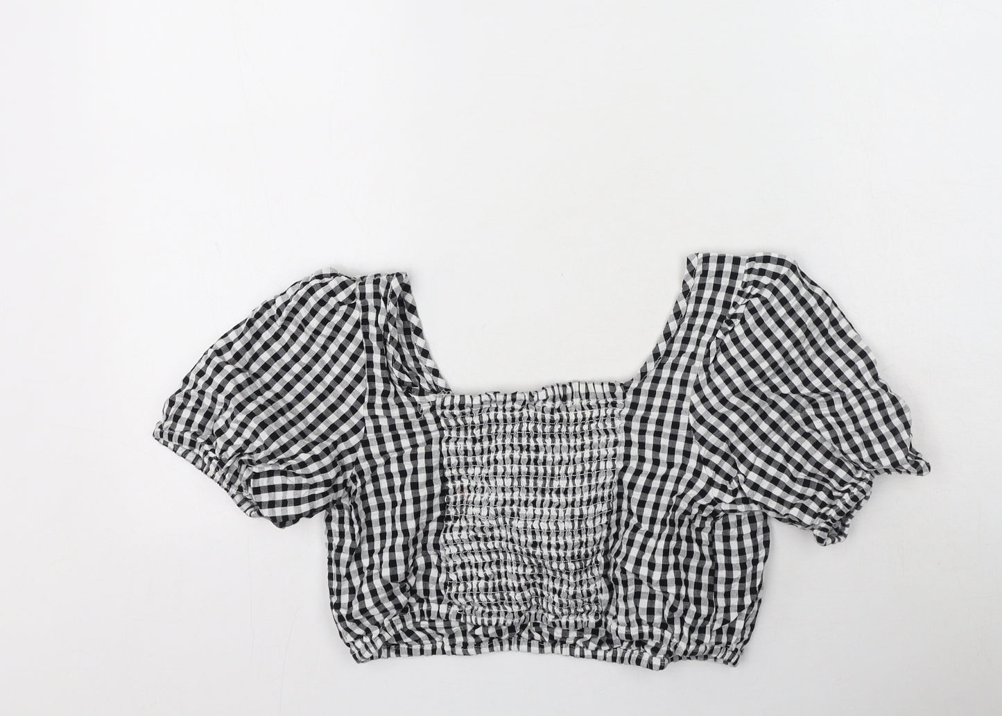 khushi Womens Black Check Cotton Cropped T-Shirt Size M Off the Shoulder