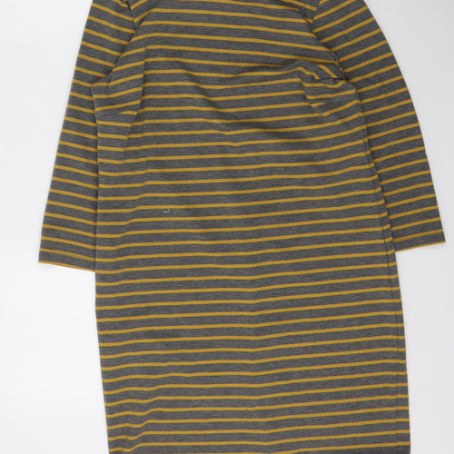 Villa Womens Yellow Round Neck Striped Polyester Pullover Jumper Size M
