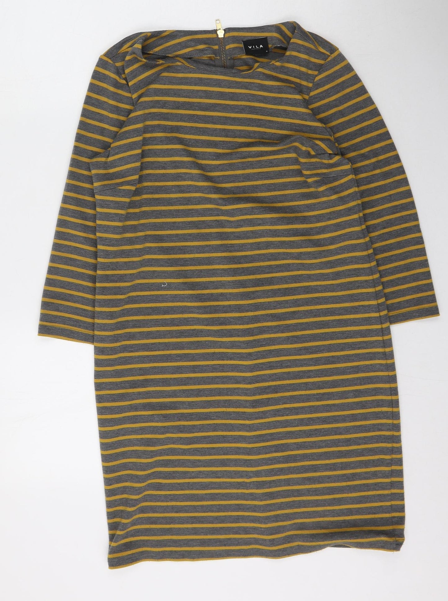 Villa Womens Yellow Round Neck Striped Polyester Pullover Jumper Size M