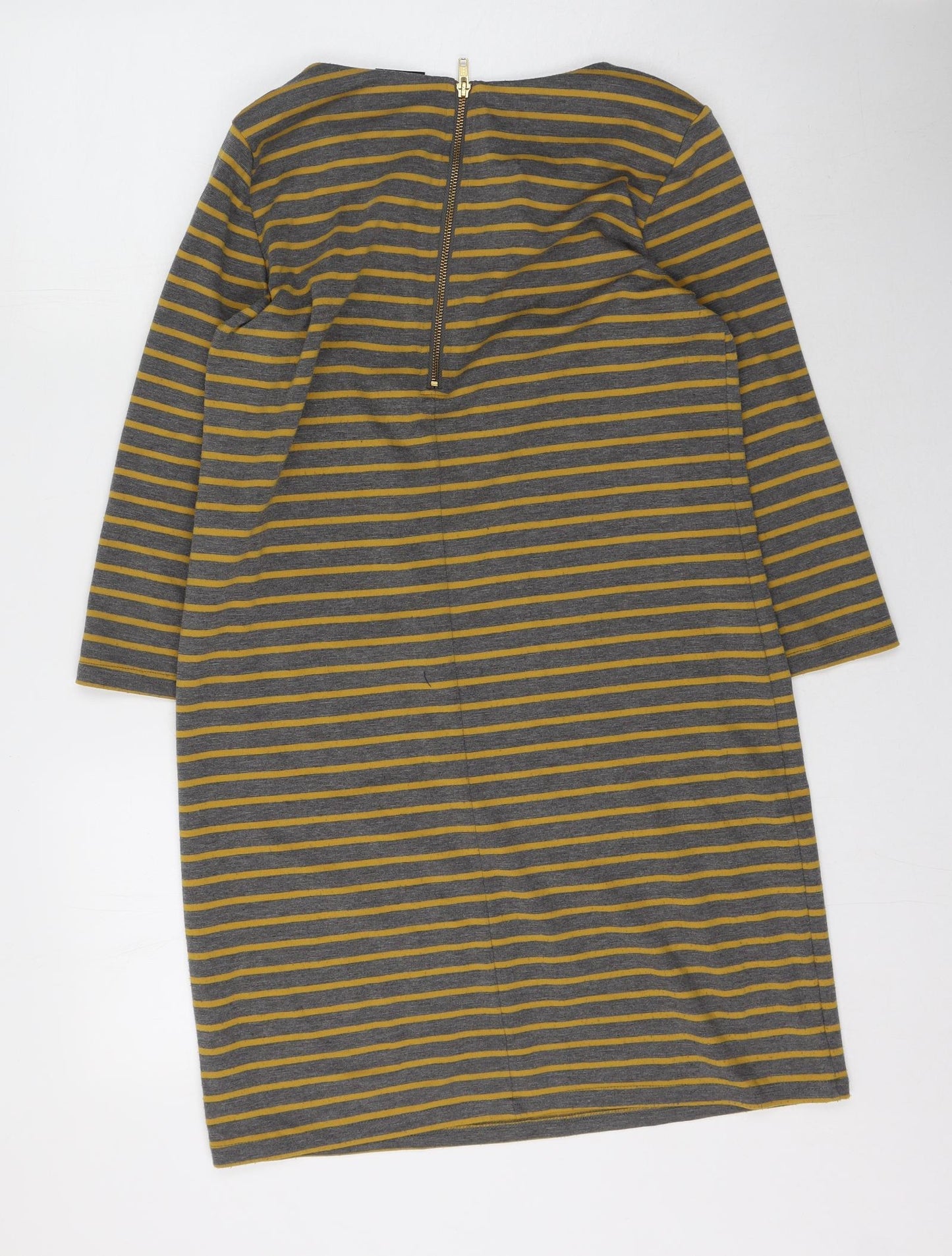 Villa Womens Yellow Round Neck Striped Polyester Pullover Jumper Size M