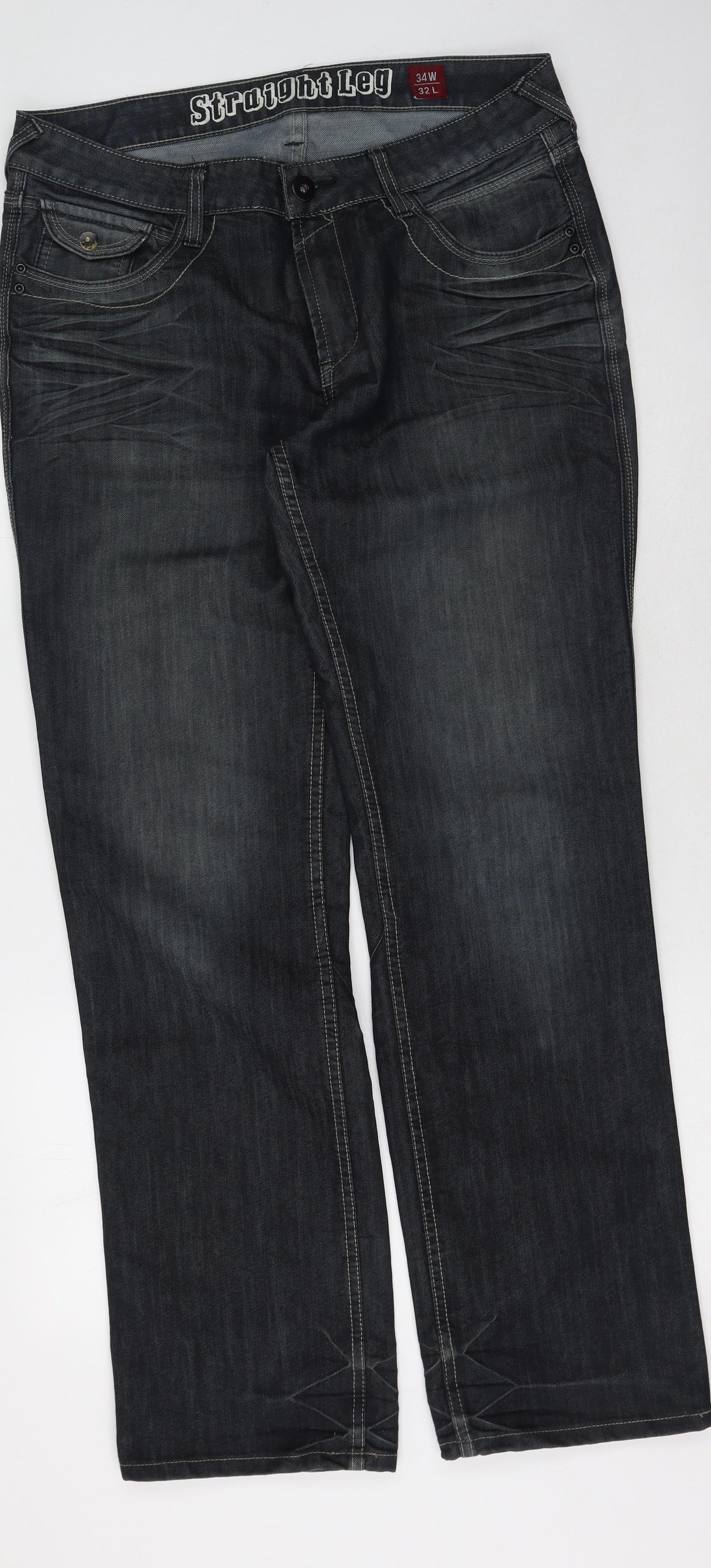 Preworn Mens Grey  Cotton Straight Jeans Size 34 L32 in Regular