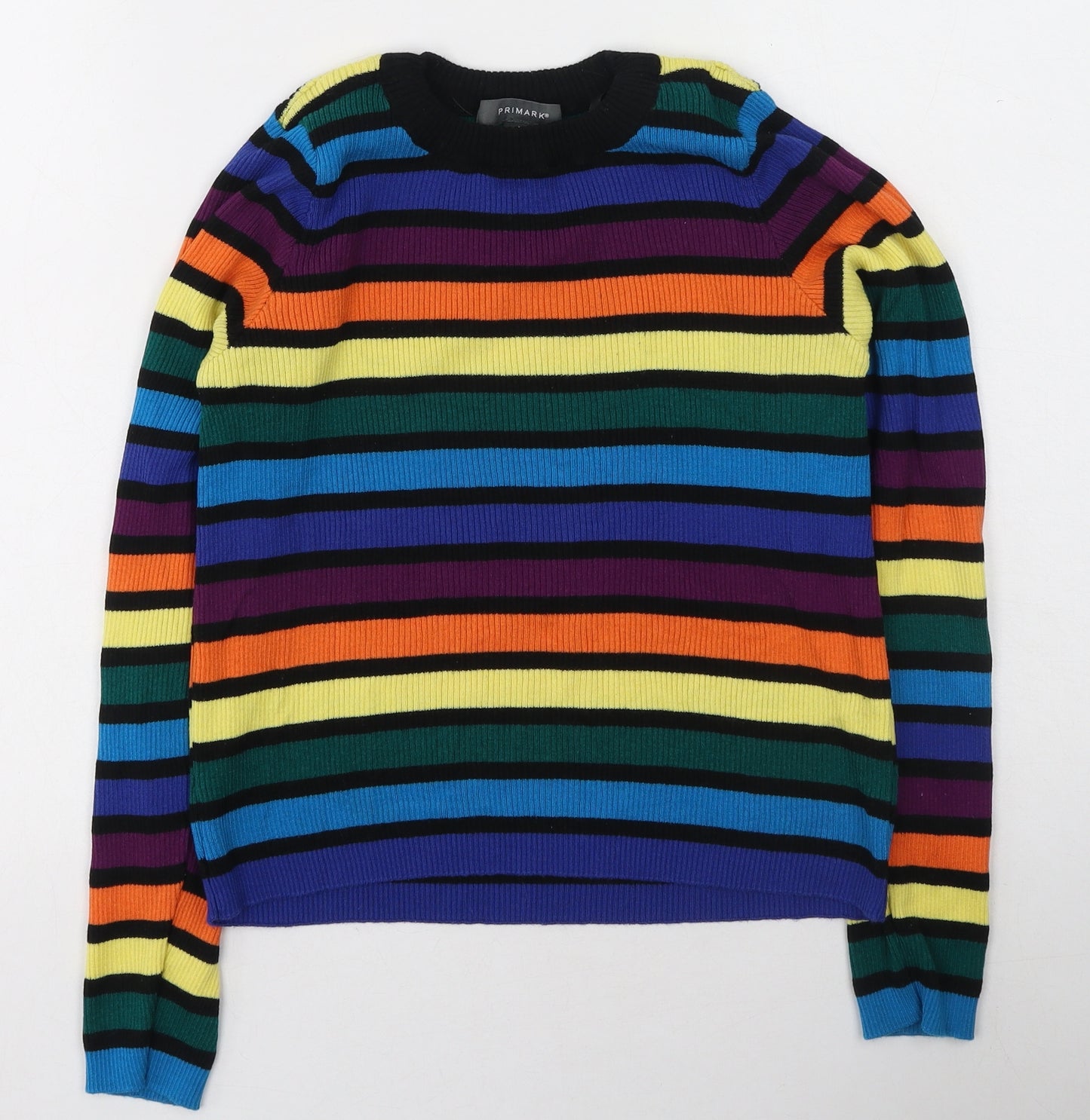Primark Womens Multicoloured Round Neck Striped Cotton Pullover Jumper Size M