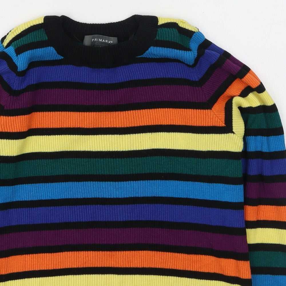 Primark Womens Multicoloured Round Neck Striped Cotton Pullover Jumper Size M