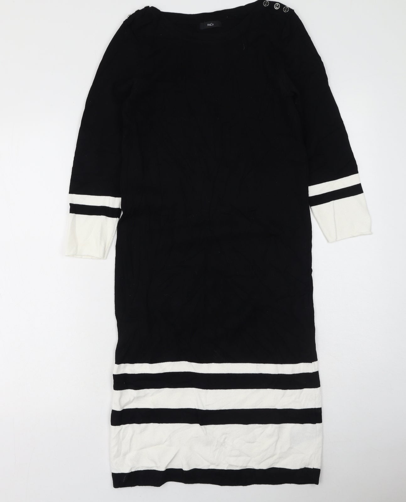 M&Co Womens Black Striped Viscose Jacket Dress  Size 10  Round Neck