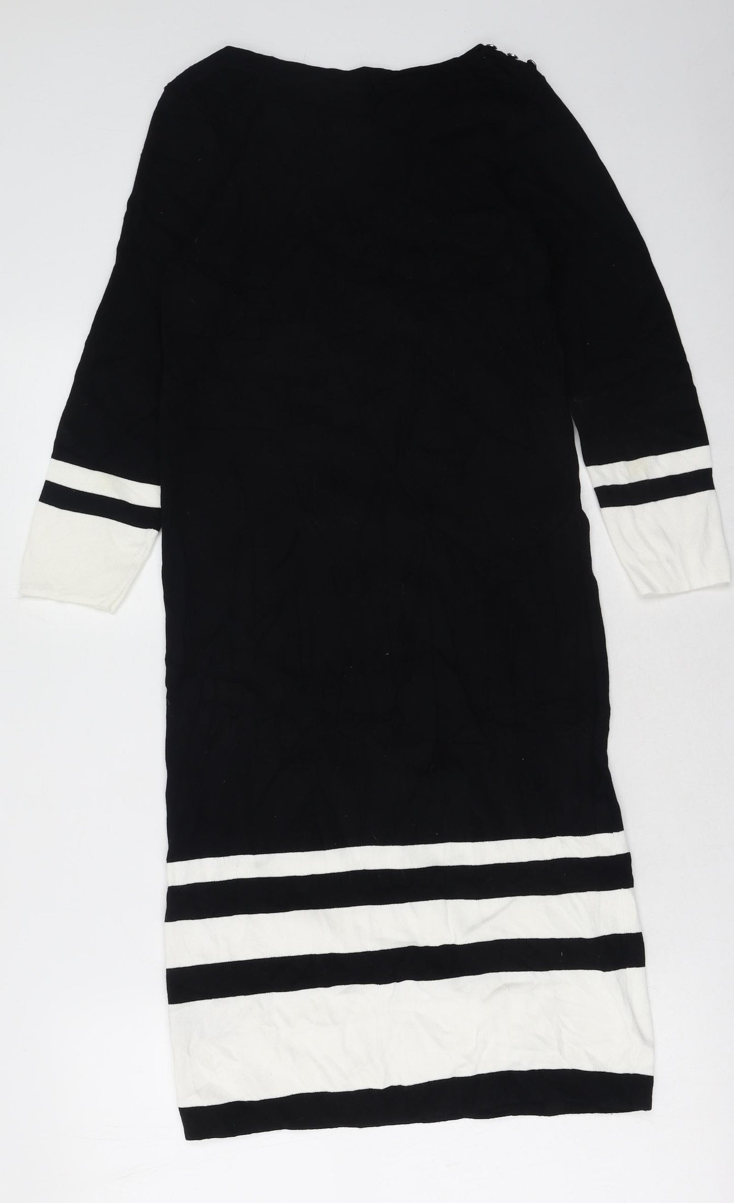 M&Co Womens Black Striped Viscose Jacket Dress  Size 10  Round Neck