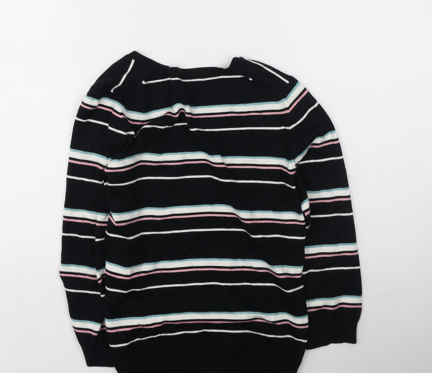 Marks and Spencer Womens Multicoloured V-Neck Striped Viscose Pullover Jumper Size 14