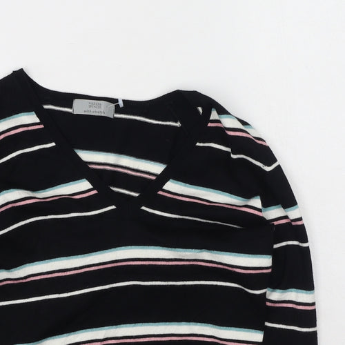 Marks and Spencer Womens Multicoloured V-Neck Striped Viscose Pullover Jumper Size 14
